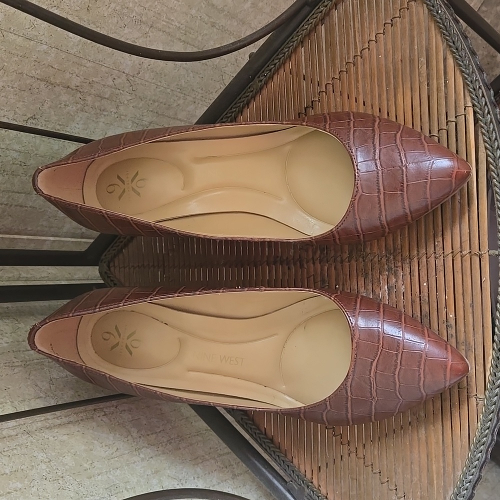 Nine West Brown Crocodile Pattern Wedge Heels